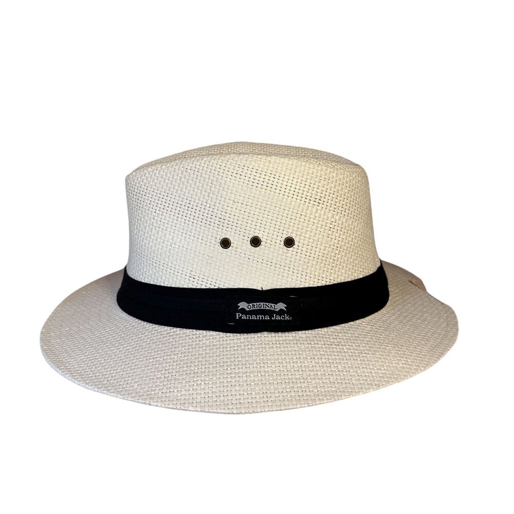 Panama Jack Solid Ribbon Fedora Hat Model PJC83-NAT White Large BLEMISH - Picture 2 of 5